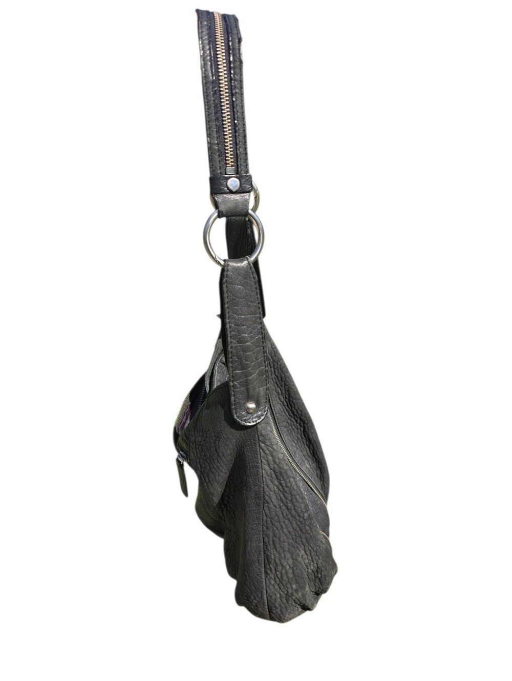 Danier Pebbled Leather Hobo Bag | Black Genuine Leather | Soft Slouchy Handbag - Picture 2 of 8